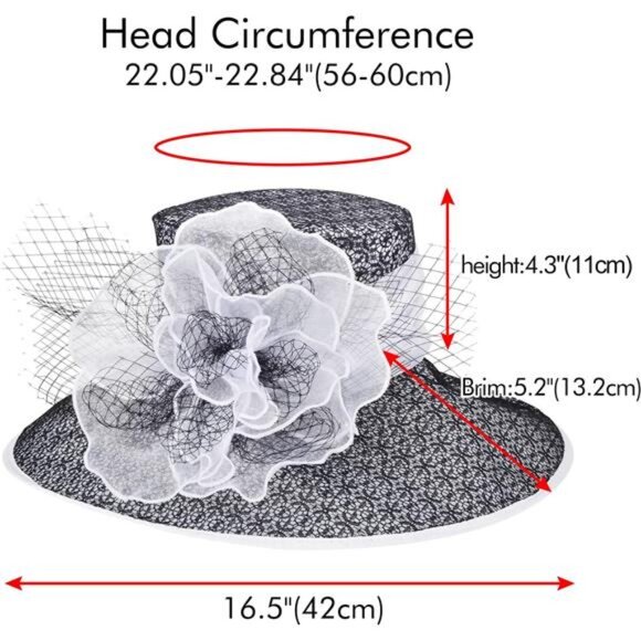 Derby Hats for Women, Classy Organza Sun Hat, White x Black main image 4